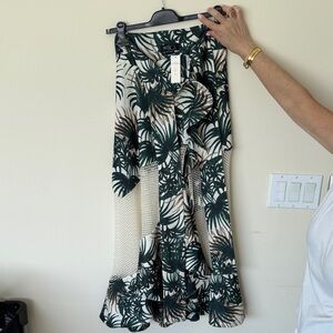 PatBO Green and White Leaf Print Skirt size S